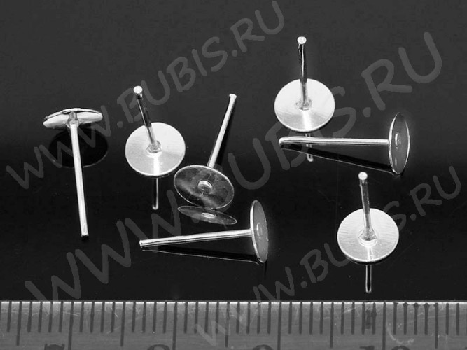 Пуссеты ("гвоздики") №094 с платформой 6мм 12*6*6мм серебристые (Iron) (10 пар)