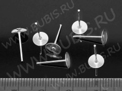 Пуссеты (&quot;гвоздики&quot;) №094 с платформой 6мм 12*6*6мм серебристые (Iron) (10 пар)