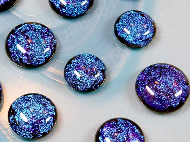 Кабошон Фьюзинг 017 Круглый 14мм Дихроик синий на чёрном