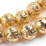 Купить (ОПТ) Бусина округлая 8мм Лава вулканическая с гальваническим покрытием золотистая (камни) (НИТЬ) с доставкой по России