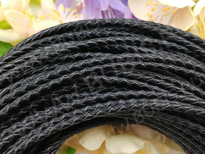 Шнур кожаный 55 натуральный плетёный круглый 3мм чёрный (1м)