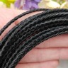 Купить Шнур кожаный 55 натуральный плетёный круглый 3мм чёрный (1м) с доставкой по России
