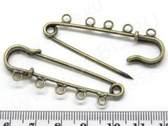 Основа (заготовка) для броши №33 булавка с 5-ю кольцами 50*16,5*4,5мм античная бронза (Iron)
