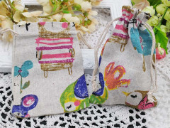 Мешочек холщовый 06 14*10см льняной с птичками и зверюшками (ткань) (упаковка для украшений)