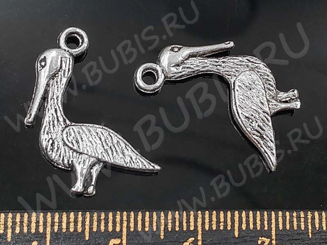 Подвеска Птичка 04 двусторонняя Пеликан 23,5*13*2,5мм античное серебро (литьё)