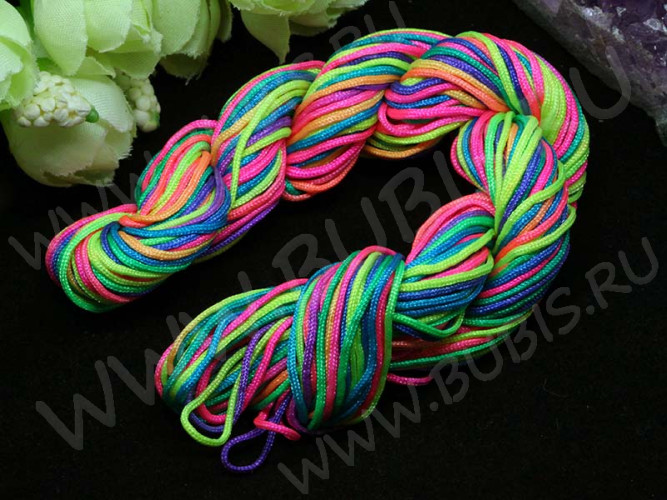 (СКИДКИ!!!) Нейлоновый шнур 01 круглый 1мм меланж НЕОН (24м)
