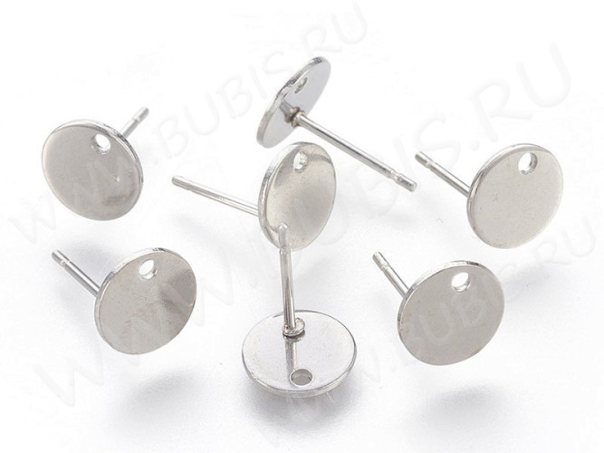 Пуссеты ("гвоздики") №180 с платформой 8мм и отверстием 12*8*0,7мм цвет платины (Хирургическая сталь) (1 пара)