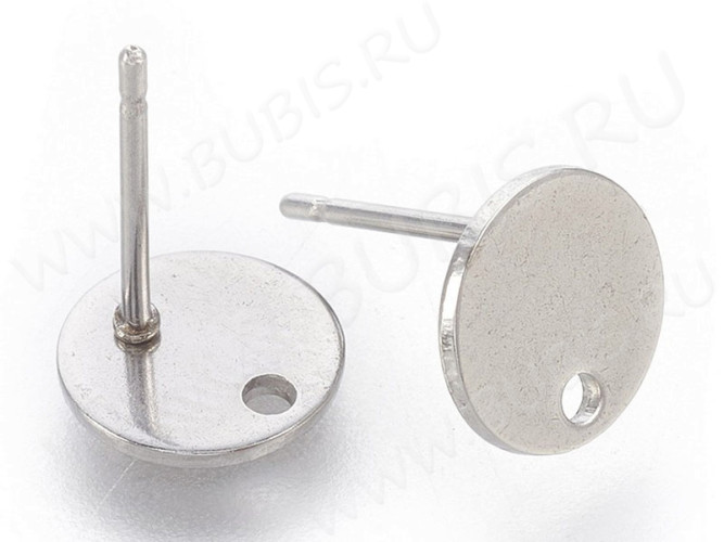 Пуссеты ("гвоздики") №180 с платформой 8мм и отверстием 12*8*0,7мм цвет платины (Хирургическая сталь) (1 пара)