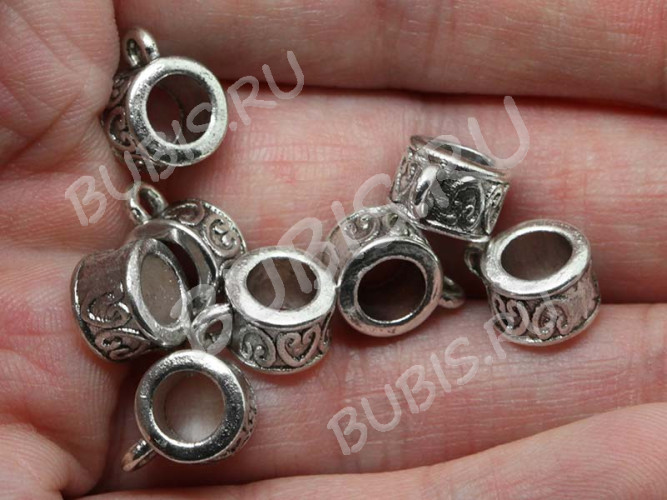 Бусина с петлёй 042 Бейл с сердечками 11*8,5*6мм античное серебро (литьё)