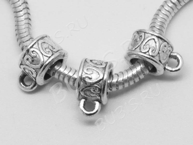 Бусина с петлёй 042 Бейл с сердечками 11*8,5*6мм античное серебро (литьё)