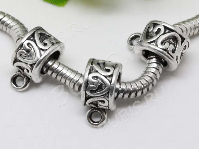 Бусина с петлёй 042 Бейл с сердечками 11*8,5*6мм античное серебро (литьё)