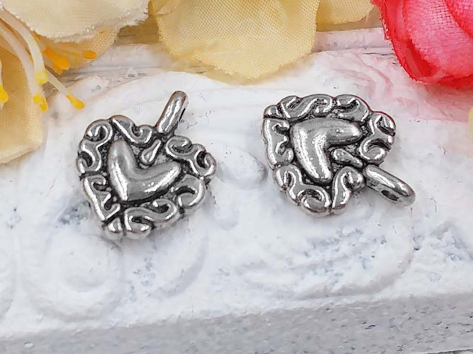 Подвеска Сердечко 19 двусторонняя 17*13*3мм античное серебро (литьё)