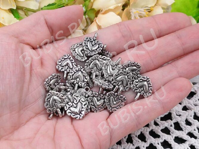 Подвеска Сердечко 19 двусторонняя 17*13*3мм античное серебро (литьё)