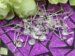 (СКИДКИ!!!) Пуссеты (&quot;гвоздики&quot;) №081 с платформой 6мм 12*6*6мм серебристые (Хирургическая сталь+Brass) (10 ПАР)