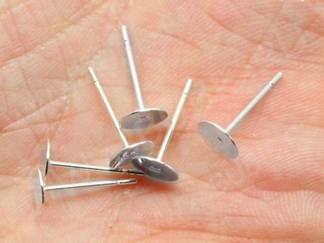 (СКИДКИ!!!) Пуссеты ("гвоздики") №081 с платформой 6мм 12*6*6мм серебристые (Хирургическая сталь+Brass) (10 ПАР)