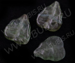 Бусина Листик 02 3D 12,5*10,5*3мм св.голубо-бирюзовый с т.коричневым полупрозрачный (Чешское стекло) (10шт.)