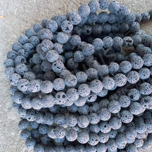 (ОПТ) Бусина округлая 12мм Лава вулканическая серая (камни) (НИТЬ)