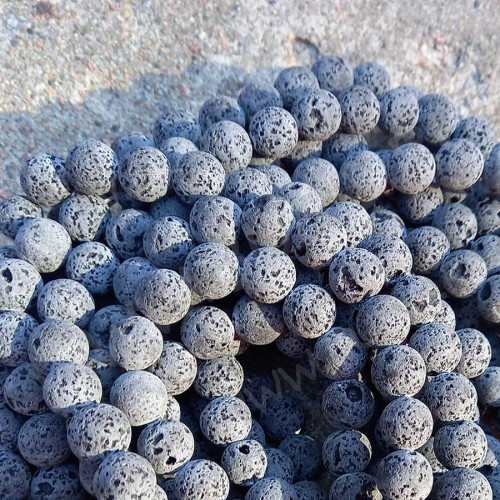 (ОПТ) Бусина округлая 12мм Лава вулканическая серая (камни) (НИТЬ)