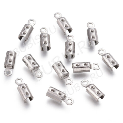 Концевик 129 обжимной зажимной 9*3мм для шнура 1,5-2мм цвет платины (Хирургическая сталь) (10шт)