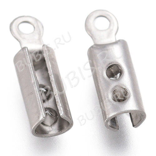 Концевик 129 обжимной зажимной 9*3мм для шнура 1,5-2мм цвет платины (Хирургическая сталь) (10шт)