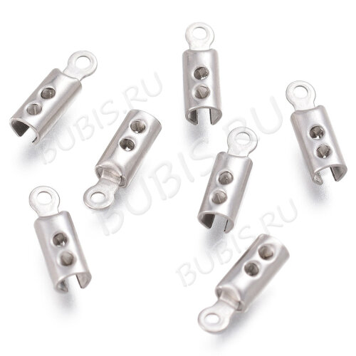 Концевик 129 обжимной зажимной 9*3мм для шнура 1,5-2мм цвет платины (Хирургическая сталь) (10шт)