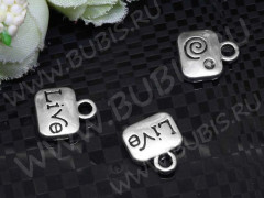 Подвеска Жетон 14 двусторонняя прямоугольник Live 11,5*10,5*3мм античное серебро (литьё)