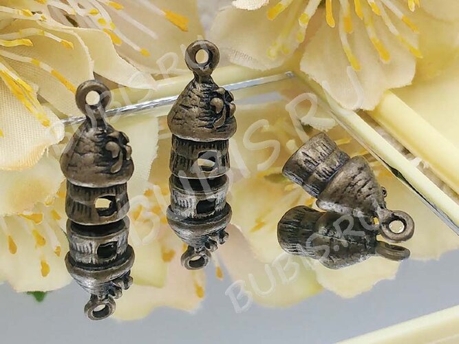 Подвеска Домик 05 3D с цветочком 15,5*7,5*6,5мм античная бронза (литьё)