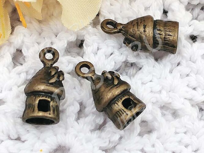 Подвеска Домик 05 3D с цветочком 15,5*7,5*6,5мм античная бронза (литьё)