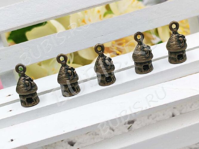 Подвеска Домик 05 3D с цветочком 15,5*7,5*6,5мм античная бронза (литьё)