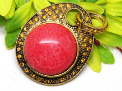 Кулон 34 имитация камня со стразами 71*46*15мм античное золото и св.красный (металл, резин и стекло)