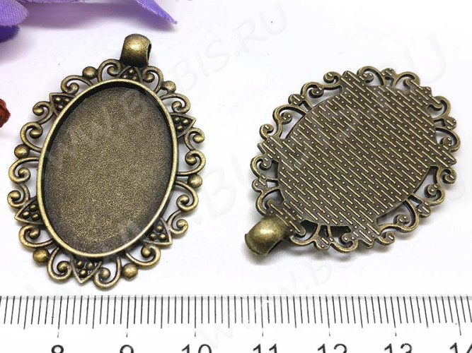 Подвеска-сеттинг Овал 51 (сеттинг 30*20мм) 45*31,5*2,3мм античная бронза (литьё)