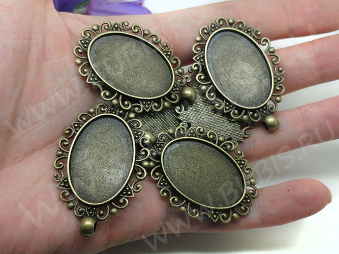 Подвеска-сеттинг Овал 51 (сеттинг 30*20мм) 45*31,5*2,3мм античная бронза (литьё)