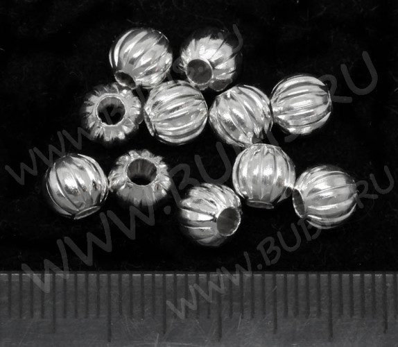 Бусина металлическая Шарик "Тыковка" 6*6*5,5мм серебристый (Iron) (10шт.)
