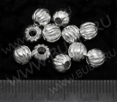 Бусина металлическая Шарик &quot;Тыковка&quot; 6*6*5,5мм серебристый (Iron) (10шт.)