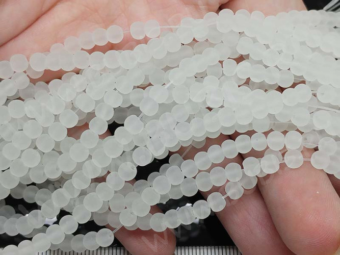 (ОПТ) Бусина округлая матовая 4мм белая полупрозрачная (стекло) (нить)