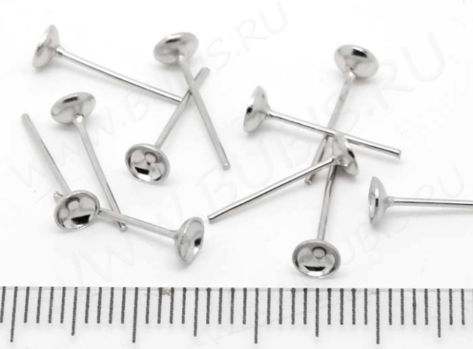 Пуссеты ("гвоздики") №020 12*5*0,7мм (сеттинг-чашечка 4мм) цвет платины (Iron) (20 пар)