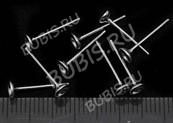 Пуссеты ("гвоздики") №020 12*5*0,7мм (сеттинг-чашечка 4мм) цвет платины (Iron) (20 пар)
