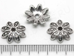 114 Шапочка Цветочек 14,5*14,5*3,5мм античное серебро (литьё)