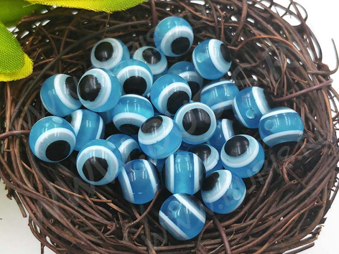 (СКИДКИ!!!) Бусина с глазом 06 Кузмунчок округлая 8*8*7мм голубая (резин) (10шт.)