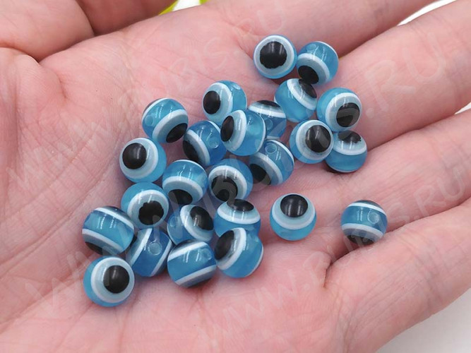 (СКИДКИ!!!) Бусина с глазом 06 Кузмунчок округлая 8*8*7мм голубая (резин) (10шт.)