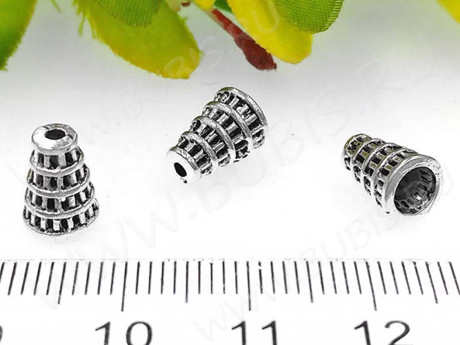 (СКИДКИ!!!) 245 Шапочка Конус концевик 9*6,5*6,5мм античное серебро (литьё) (10шт.)