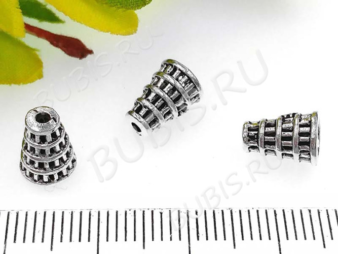 (СКИДКИ!!!) 245 Шапочка Конус концевик 9*6,5*6,5мм античное серебро (литьё) (10шт.)