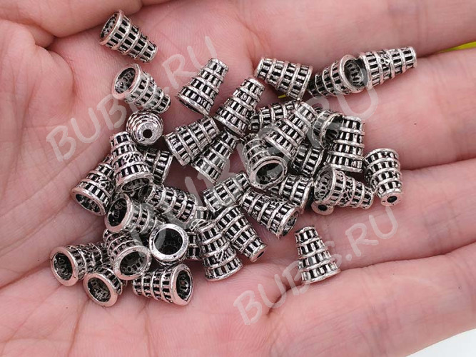 (СКИДКИ!!!) 245 Шапочка Конус концевик 9*6,5*6,5мм античное серебро (литьё) (10шт.)