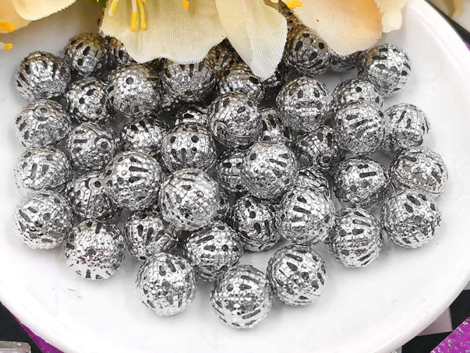 (СКИДКИ!!!) Бусина ажурная 13 "Шарик" 8мм цвет платины (LUX Китай) (Brass) (10шт.)