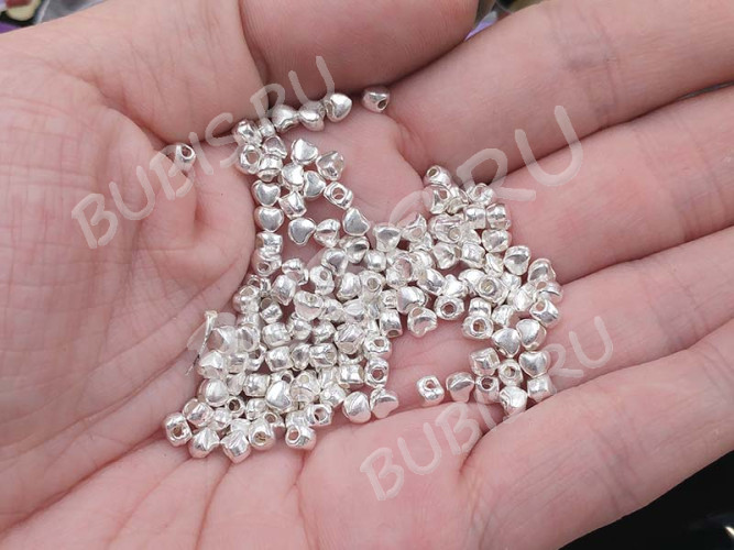 (СКИДКИ!!!) Бусина 091 Сердечко маленькое 4*3*3мм серебристое (литьё) (50шт.)