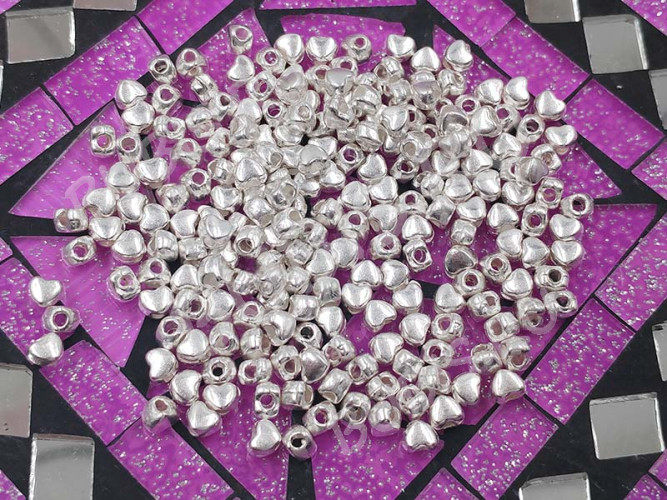 (СКИДКИ!!!) Бусина 091 Сердечко маленькое 4*3*3мм серебристое (литьё) (50шт.)