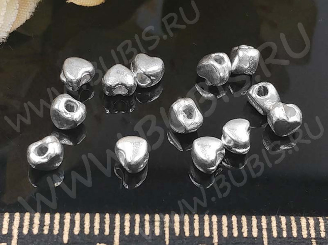 (СКИДКИ!!!) Бусина 091 Сердечко маленькое 4*3*3мм серебристое (литьё) (50шт.)