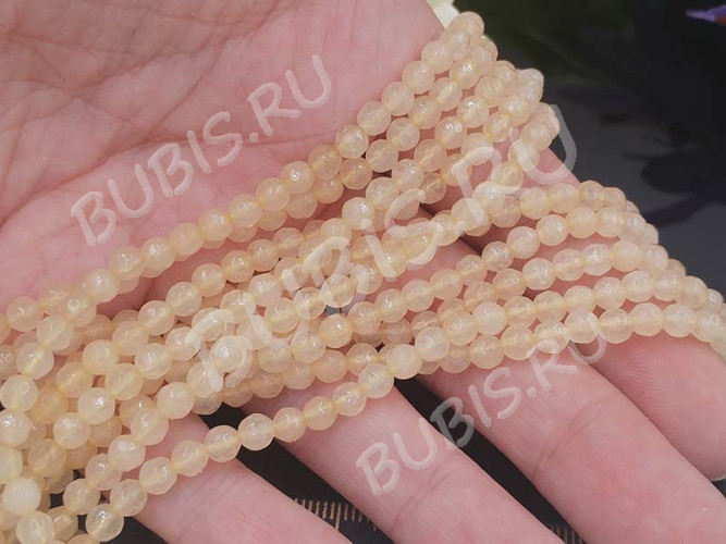 (ОПТ) Бусина округлая ГРАНЁНАЯ 4мм Кварц тонированный бежевый (камни) (НИТЬ)