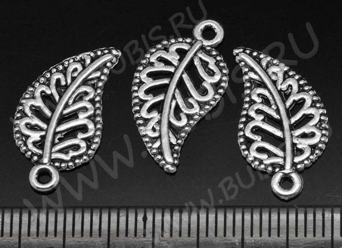 (СКИДКИ!!!) Подвеска Листик 14 двусторонняя ажурный 19*10*1,5мм античное серебро (литьё) (10шт.)