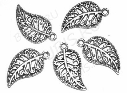 (СКИДКИ!!!) Подвеска Листик 14 двусторонняя ажурный 19*10*1,5мм античное серебро (литьё) (10шт.)